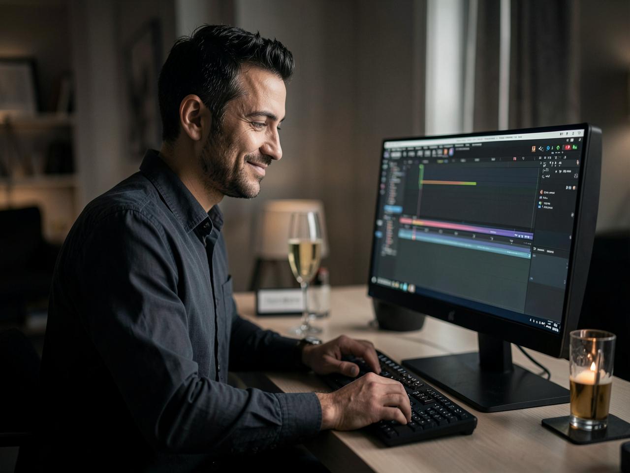 Profissional editando um vídeo